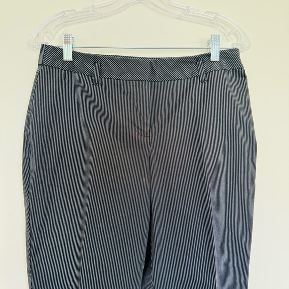 Ann Taylor LOFT Pinstripe Julie Cotton Cuffed Ankle Black Career Trouser Pants 4 - Picture 2 of 9